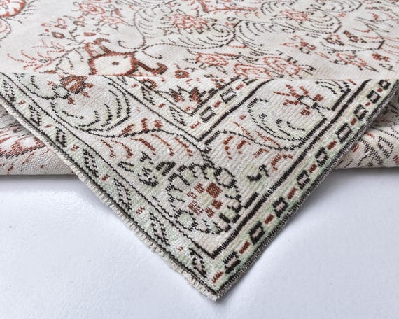 6x9 Vintage Rug, 6x9 Beige Terracotta Vintage Rug, 6x9 Rug, Wool Hand Woven Rug, 6x9 Area Rug, Oriental Tribal Style, Vintage Rug 6x9, 58s