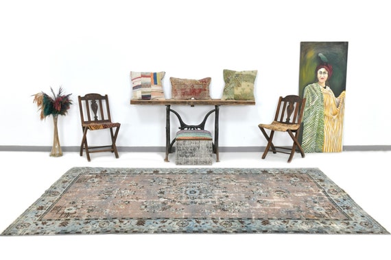 6x10 Area Rug, 6x10 Pastel Vintage, 6x10 Turkish Vintage Area Rug, 6x10, Wool Handmade Oushak, 6x10 Rugs, Brown Earthly Tones, Antique 55s