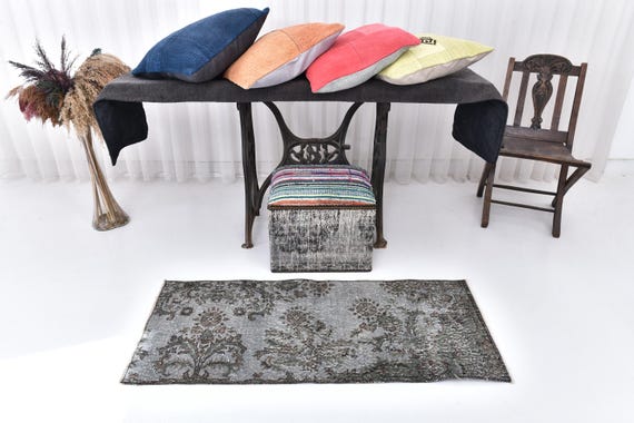 2x4 Gray Wool Turkish Vintage Oushak Rug, Handmade Doormat Mini Rug, 2x4 Turkish Vintage Rug, Bohemian Rug, Turkish Rug, Out Door Rug, Rugs