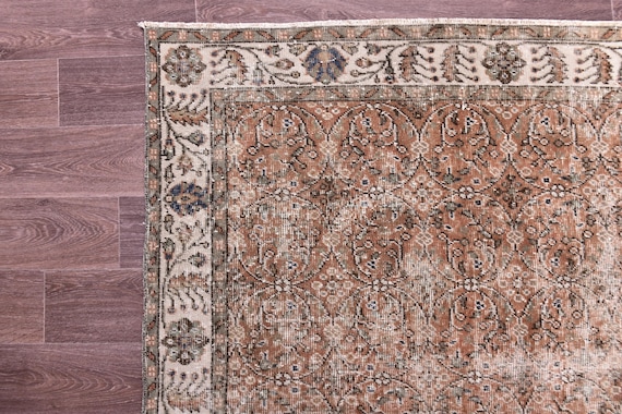 5x9 Vintage Paisley Faded Rug, 5x9 Handmade Wool Rug, 5x9 Rug, Caramel Green Color, 5x9 Living Room Bedroom Rug, 5x9 Area Rug,