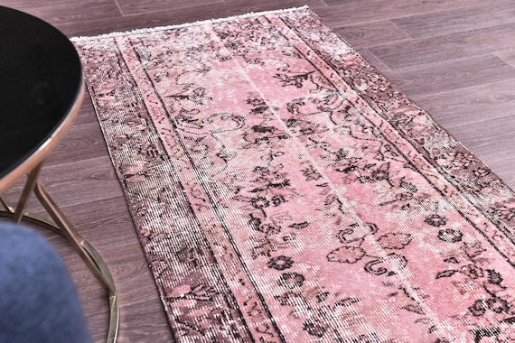 2x5 Vintage Overdyed Runner Rug, Pink Color, 2x5 Vintage Runner, 2x5 Rug, Handwoven Wool Rug, 2x5 Runner Rug, 2x5 Turkish Runner