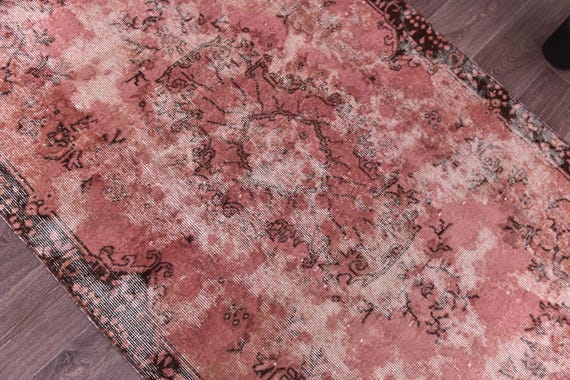 4x6 Handmade Dusty Rose Turkish Overdyed Rug, Antique Washed Floral Rug, Handmade Wool, 4x6 Faded Rug, Oriental Rug 4x6 Area Rug Vintage Rug