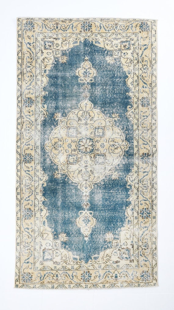 4x7 Area Rug, 4x7 TURKISH VINTAGE PERSIAN Rug, 4x7, Persian Rug, Wool Handmade Persian Oushak, Blue Persian Rug 4x7, Oriental Style, Antique