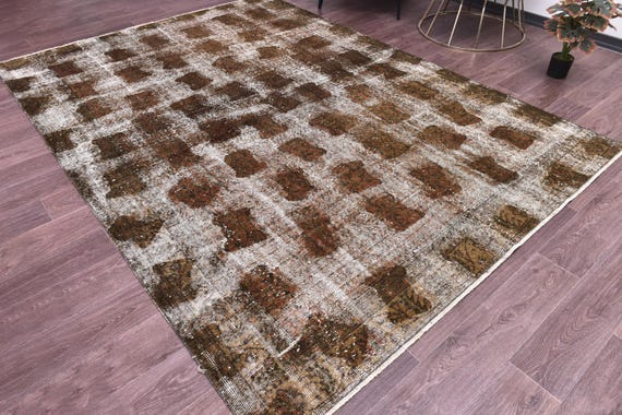 6x8 Vintage Overdyed Modern Decor Area Rug, Mustard Brown Gold Color, Handmade Wool, Living Room-Bedroom