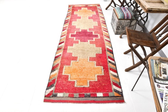 3x10 antique RED Turkish Vintage Runner Rug, 3x10 Vintage Runner, 3x10 Red Vintage Rug, Handmade Wool Rug, 3x10 antique Turkish Runner,
