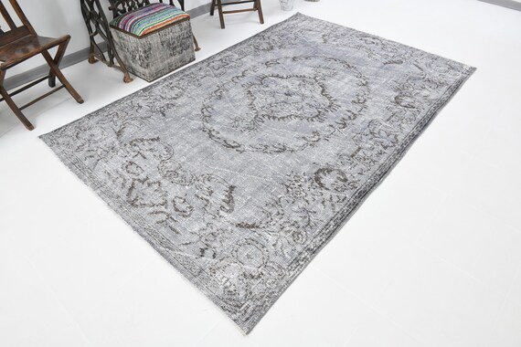 5x9 Turkish Vintage Wool Rug, 5x9 Area Rug, 5x9 Rug, Handmade Oushak Rug, Soft Gray Blue, Vintage Rug, Farmhouse Rug, Turkish Rug, Turkey