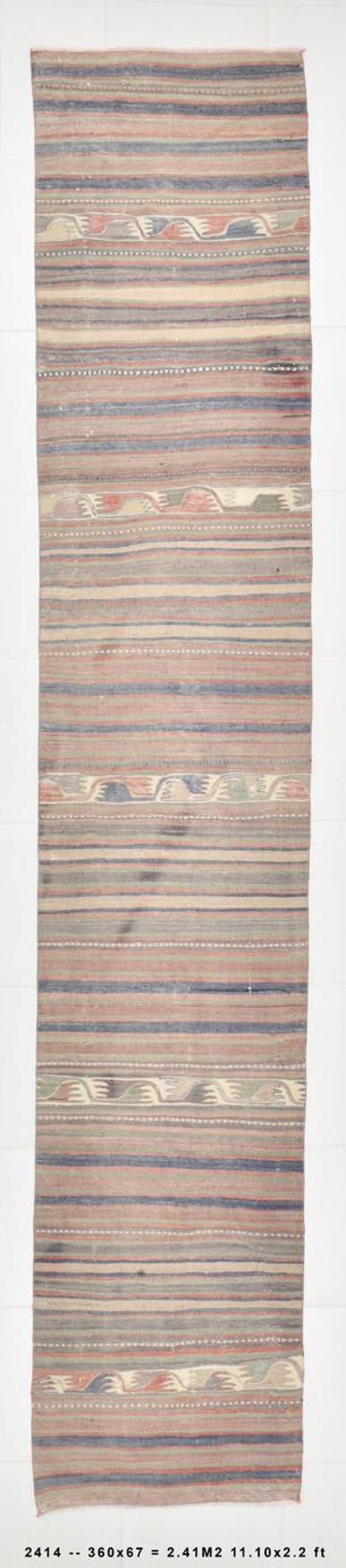 2x12 kilim Runner Rugs, 2x12 Pale Red & Blue Vintage Runner Rugs,Kilim Runnner muted red muted blue, Mondern Striped Style 2x12 Runners rugs