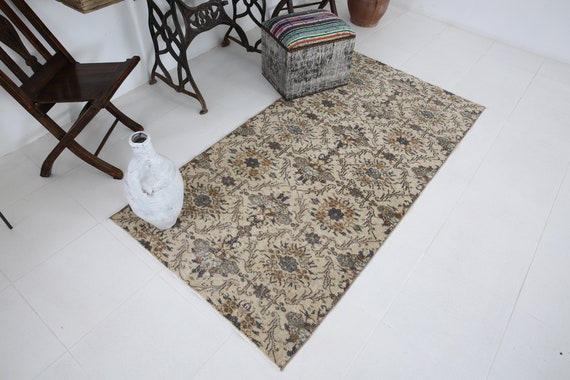 3X7 BOHEMIAN VINTAGE RUG, 3X7 Turkish Vintage Oushak Runner Rug, Short Turkish Runner, Turkey Rug, Traditional Anatolian Rug, Rugs, 3.4x6.9