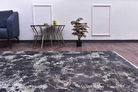 5x8 Vintage  Area Rug, Modern Home Decor, Handmade Wool, Area Rug For Living Room Bedroom, Black Gray Color