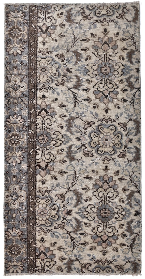 2x5 vintage Brown Beige Turkish Runner Rug, 2x5 vintage turkish Runner rug, rare vintage runner rugs 2x5 door mat runner rugs.