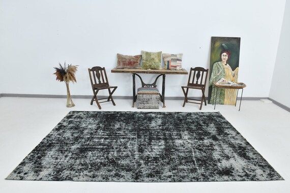 7x10 Area Rug, 7x10 Vintage Rug, 7x10 MODERN TURKEY VINTAGE Rug, 7x10, Wool Handmade Turkish, Shades Of Black & White Rug, Rugs For Office