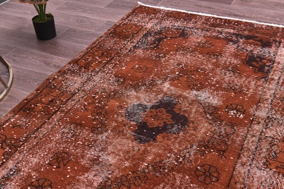 4x7 Handmade Vintage Terracotta Accent Rug, Overdyed Traditional Turkish, Living Room Bedroom Carpet