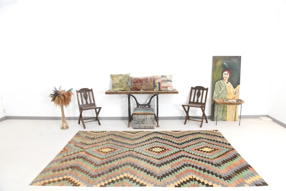 6x10 Area Rug, 6x10 Kilim Rug, 6x10 VINTAGE TURKISH KILIM Rug, Handmade Wool Rug, 6x10 Rug, Tribal Geometric Style, 6x10 Turkish Rug, Gifts