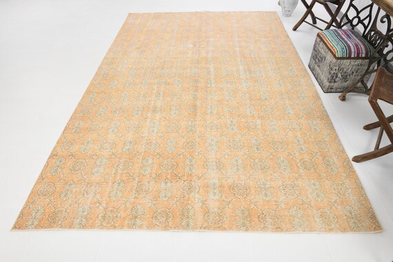 7x10 Oriental Turkish Vintage Rug Faded Vintage Rug Oversize Rug Large Area Rug Handmade Vintage Rug Shabby Chic Rug Turkish Rug 6.10x10.8Ft