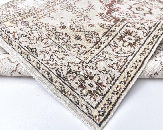 5x8 Beige and Brown Vintage Rug, 5x8 Vintage Rug, 5x8 Rug, Wool Handmade Oushak Rug, 5x8 Turkish Rug, Oriental Rustic Style, Living Room 57s