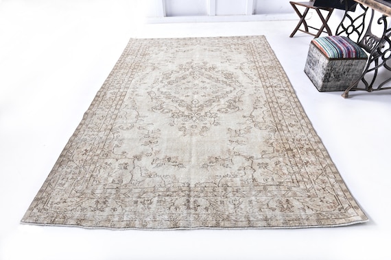 6x10 Turkish Handmade Wool Faded Living Room Rug, Outlet