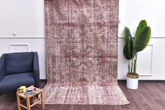5x9 Vintage Faded Handmade Overdyed Rug, Living Room Bedroom Rug, Outlet Rug