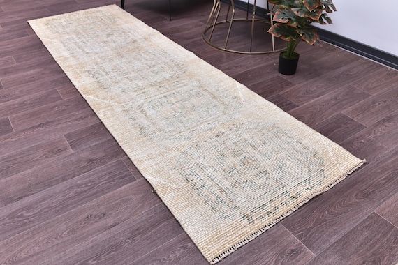3x9 Vintage Turkish Runner Rug, 3x9 Faded Hallway Rug, 3x9 Handmade Runner Rug, Faded Brown Color, Farmhouse Rug, 3x9 Hallway Runner
