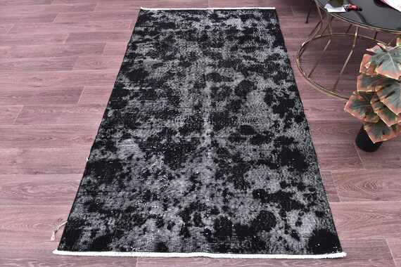 4x6 Vintage Black Rug, Antique Washed Distressed Rug, Handmade Wool, 4x6 Faded Rug, Oriental Rug 4x6 Accent Rug, Vintage Rug