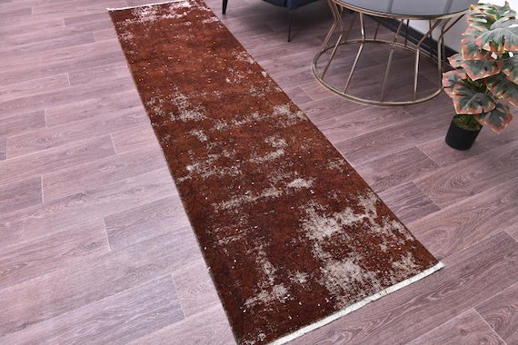 2x9 Vintage Overdyed Runner Rug, Handmade Wool Rug, Terracotta Color, 2x9 Ombre Hallway Rug, 2x9 Kithcen Runner Rug, 2x9 Hallway Rug