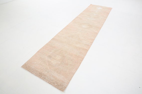 3x12 TURKISH VINTAGE RUNNER Rug, 3x12 Vintage Runner, 3x12 Rugs, Wool Handmade Turkey, Pale Red Beige Carpet, 3x12 Turkish Runner, Antique