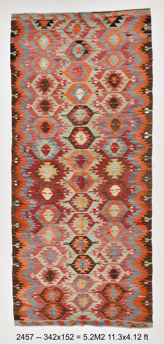 5x11 Area Rug, 5x11 TRIBAL VINTAGE KILIM Rug, 5x11 Turkish Kilim Rug, 5x11, Geometric & Tribal Style Kilim, 5x11 Area Rug, Burgundy Kilim