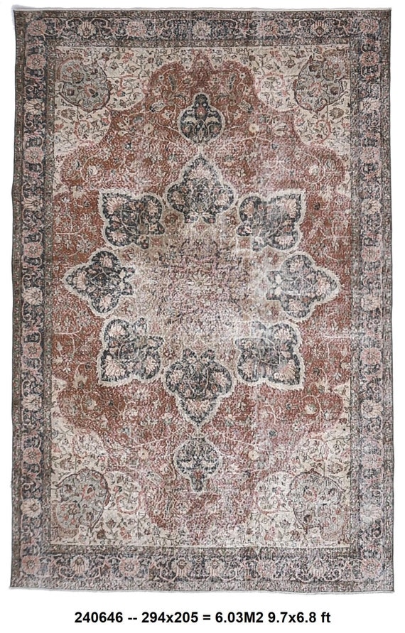 7x10 Brick Red Blue Persian Rug, Oversize Persian Rug, Large Area Rug, 7x10 Rugs, Washable Rug, Mid Century Modern, Persian Rug 7x10,Antique