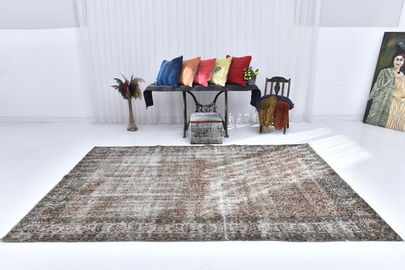 6x10 Faded Turkish Vintage Rug, 6x10 Rug, 6x10 Vintage Rug, 6x10, Turkish Handmade Oushak, 6x10 Area Rug, Gray & Brown Vintage Rug, Gift Rug