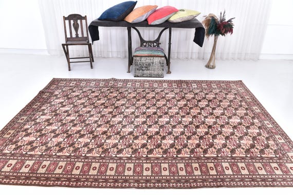 7x10 Persian Rug, 7x10 Dark Red Navy Blue Persian Rug, 7x10, Retro Handmade Wool Rug, Washable Rug, Rugged Rugs, 7x10 Rugs, Persian Rug 7x10