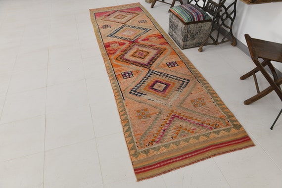 3x10 Vintage Geometric Runner Rug, 3x10 Handmade Wool Jute Rug, 3x10 Natural Kilim Rug, Traditional Hallway Rug, 3x10 Rug