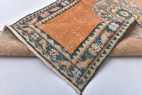 3x10 ORIENTAL TURKISH VINTAGE Rug, 3x10 Vintage Runner, 3x10, Aesthetic Handmade Rug, 3x10 Runner Rug, Orange Teal Rug, 3x10 Turkish Runner