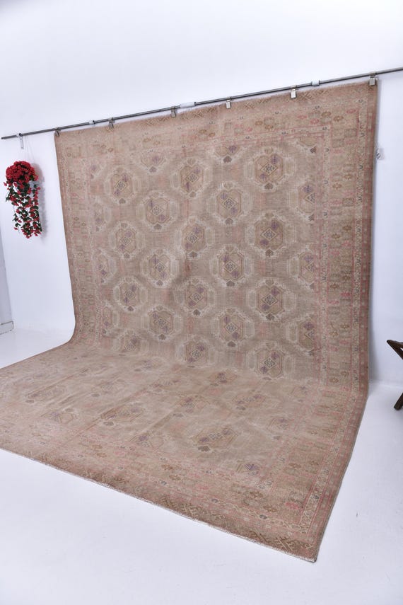 10x12 Brown & Beige Persian Rug, Oversize Persian Rug, Large Area Rug, Rugs 10x12, Handmade Wool Rug, 10x12 Area Rug, 10x12 Vintage Rug, 55s