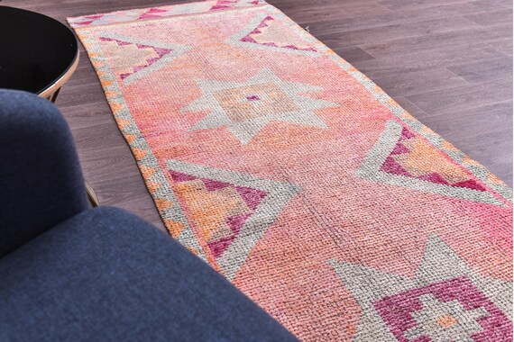 3x10 Vintage Soft Runnner Rug, Soft Pink Color, 3x10 Handmade Wool, 3x10 Hallway Runner Rug, 3x10 Kithcen Runner Rug, Tribal Rug