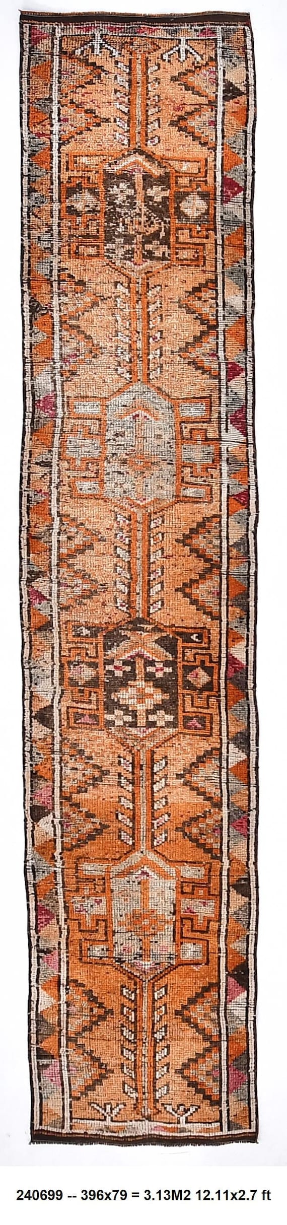 2x13 Morrocan Vintage Runner Rug - 2x13 Morrocan Brown Orange Vintage Runner Rug - 2x13 Vintage Runner - Bohemian runner rug,  2x13 Rugs