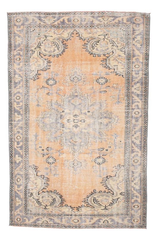 6x9 Area Rug, 6x9 Soft Vintage, 6x9 Green & Orange Turkish Vintage Rug, 6x9, Wool Handmade Oushak, Vintage Rug 6x9, Rug For Living Room, 58s