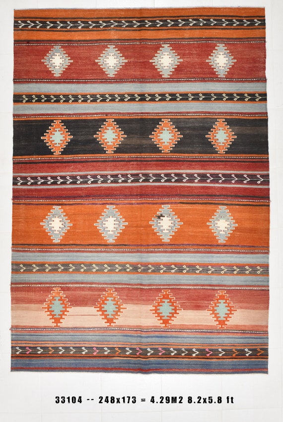 5x8 Rugs, Medium Kilim, 5x8 VINTAGE TURKISH KILIM Rug, 5x8 Vintage Kilim Rug, 5x8 Area Rug, Modern Handmade Kilim, Red Orange Brown Kilim