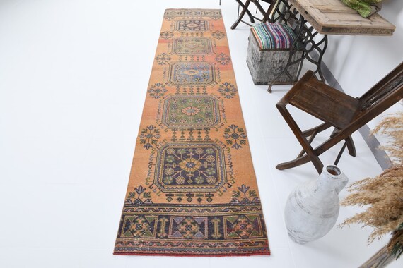 3x11 Rugs, 3x11 VINTAGE TURKISH RUNNER Rug, 3x11, Turkish Runner 3x11, Wool Handmade Turkey, 3x11 Turkish Runner, Shades Of Pastel, Antique