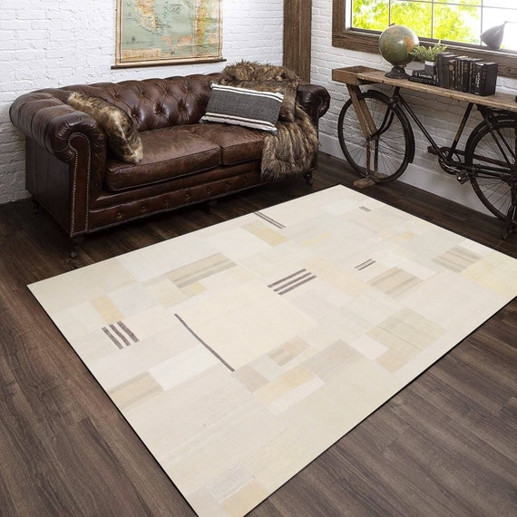 6x8 Chess Kilim Patchwork Rug, 6x8 Kilim Patchwork Rug, 6x8, Wool Handmade Kilim, 6x8 Rug, Cream & Ivory Patchwork Rug, Farmhouse Decor, 60s