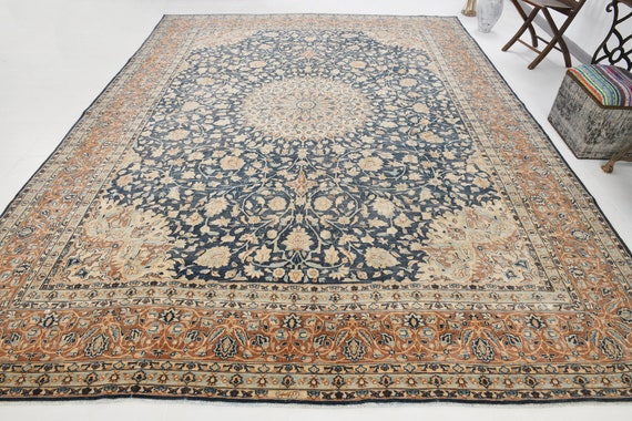 10x13 Antique Unique Area Rug, 10x13 Oriental Vintage Unique Rug, Oversized Unique Rug, Large Area Rug, Handmade Wool Rug, Tapis
