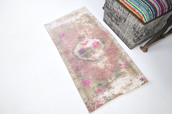 2x3 Doormat Rug, 2x3 Vintage Turkish Doormat Rug, 2x3 Rug, Wool Handmade Accent, 2x3 Pink Tan Beige Doormat, 2x3 Area Rug, Rug For Outdoor