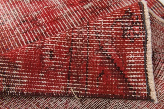 2x9 Distressed Runner Rug, 2x9 Vintage Runner, 2x9 Soft Wool Vintage Runner Rug, Narrow Handmade Oushak, 2x9 Rug, Shades Of Red & Black Rug,