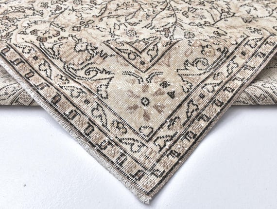 7x10 Brown and Beige Vintage Rug, 7x10 Turkish Rug 7x10 Rug Oriental Handmade Wool Rug Living Room Rug Bedroom Rug 7x10 Oushak Rug Antique