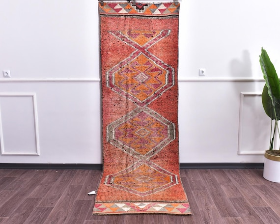3x9 Vintage Peach Handmade Wool Soft Traditional Runner Rug, Outlet