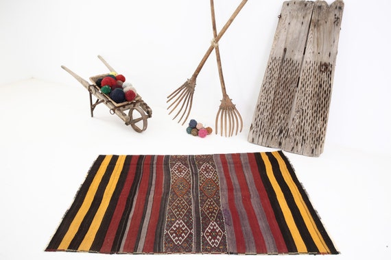 3x6 Area Rug, 3x6 Modern Kilim, 3x6 Small Turkish Vintage Kilim Rug, 3x6, Solid Handmade Kilim, 3x6 Kilim Rug, Red Orange Tones Kilim, Gift