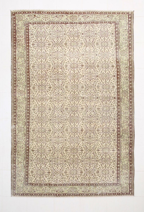 6x9 Area Rug, 6x9 Classic Vintage, 6x9 TURKISH VINTAGE BORDERED Rug, 6x9, Oushak Handmade Rug, 6x9 Rugs, Brown & Cream Vintage Rug, Antique