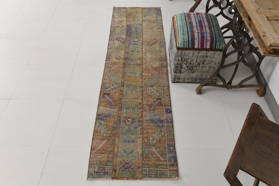 2x7 Rugs, 2x7 Turkısh Vintage Persian Runner Rug, 2x7, Persian Runner 2x7, Wool Handmade Turkey Rug, 2x7 Runner Rug, Shades Of Brunt Orange,