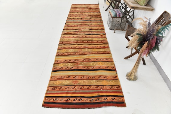 3x14 Runner Rug, 3x14 Kilim Runner, 3x14 OUSHAK KILIM RUNNER Rug, 3x14, Shades Of Red Kilim, Oushak Handmade Kilim, 3x14 Rugs, Rug For Stair