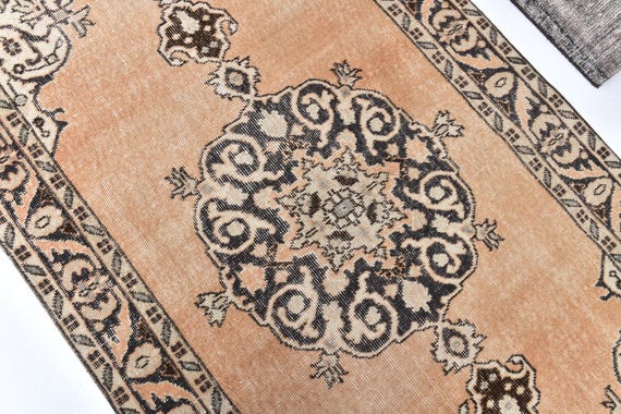 4x7 Vintage Medallion Area Rug, 4x7 Turkish Rug, Orange Black Color Rug, Aesthetic Vintage Rug, 4x7 Medallion Rug, Vintage Turkish Tapestry
