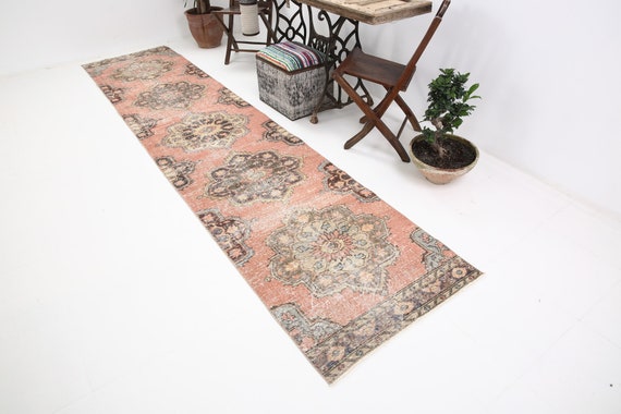 3x13 Soft Red Vintage Runner Rug, 3x13 Vintage Runner, Handmade Wool Aesthetic, 3x13 Rug, Red & Brown Carpet, 3x13 Persian Runner, Antique