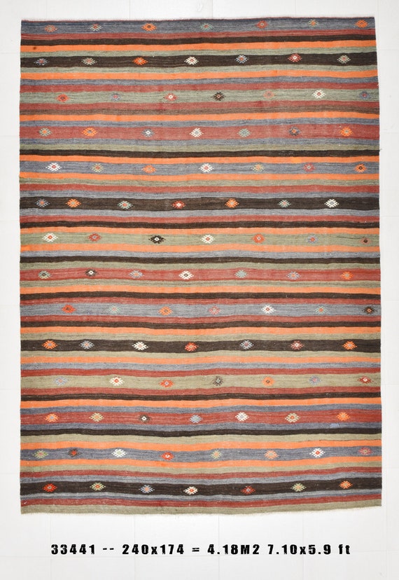 6x8 Area Rug, 6x8 Modern Kilim, 6x8 VINTAGE TURKISH KILIM Rug, 6x8, Oushak Handmade Kilim, 6x8 Rugs, Orange & Brown Kilim, Anatolian 59s